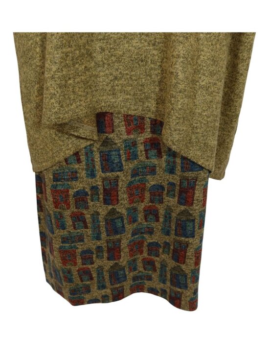 INOAH Dog Village Novelty Print Knit Top Midi Skirt Set Outfit Size L Lagenlook - Picture 5 of 10